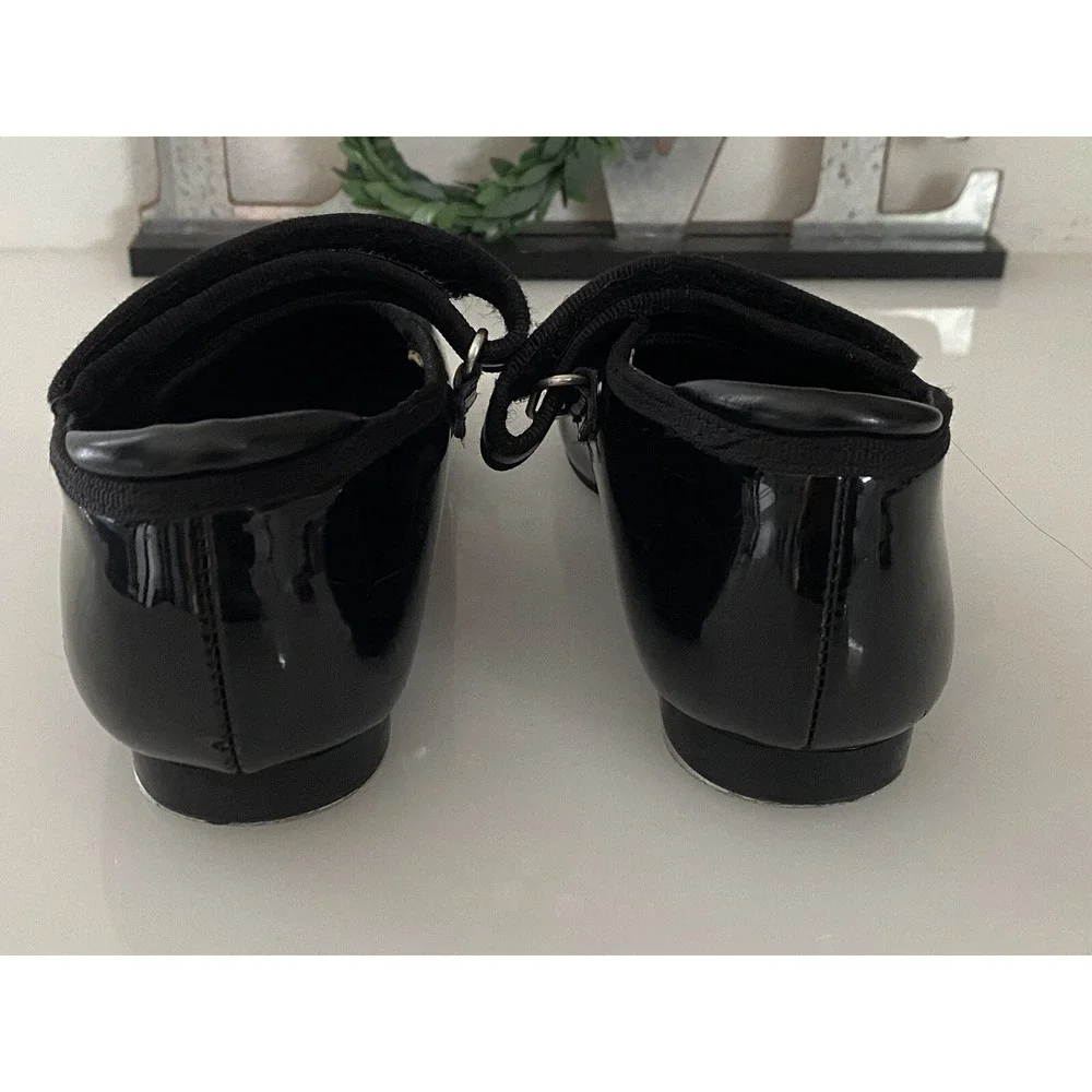 Freestyle by Danskin Tap Shoes Youth Size 10 Black Adjustable Strap Patent Shine